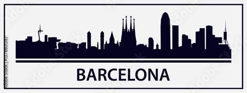 black silhouette of the Barcelona skyline on a gray background