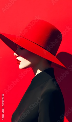 Wallpaper Mural  Elegant fashion concept with woman in red hat with ribbon and black suit. Torontodigital.ca