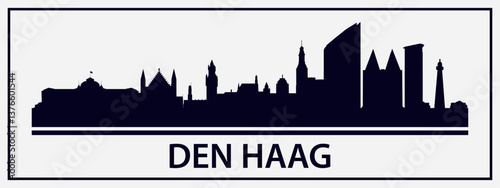 Black silhouette of Den Haag city skyline. Vector on a gray background