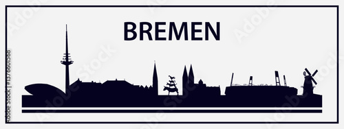 Black silhouette of Bremen city skyline. Vector on a gray background