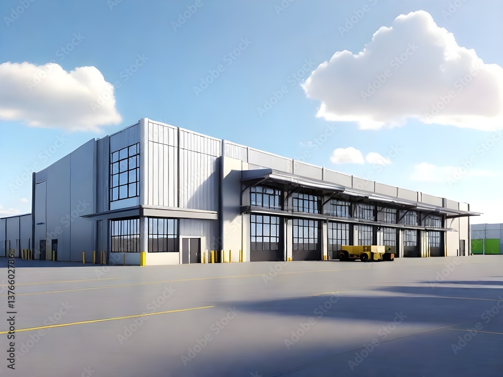 Obraz premium Modern Industrial Warehouse with Yellow Delivery Truck