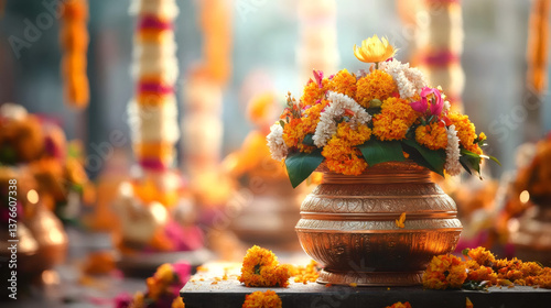 Obraz na płótnie Beautifully Decorated Gudi for Gudi Padwa, Vibrant Festival Celebration in India w salonie