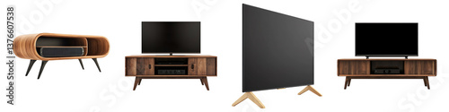 Set of TV Stand side view full length isolated on transparent background