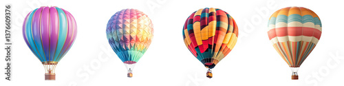 Set of vibrant hot-air balloon isolated on transparent background