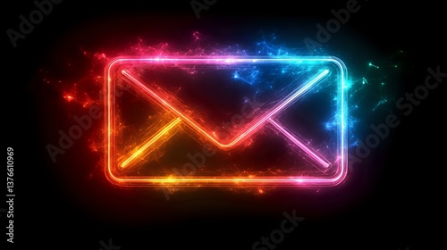 Wallpaper Mural Glowing neon mail envelope icon with colorful light effects and sparkles on black background, digital communication concept for business designs. Torontodigital.ca