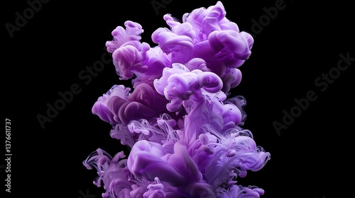 Close-Up of Purple Ink Swirling in Water on a Black Background – Vibrant, Fluid Motion Creating Abstract Art with Bold Contrast and Deep Hues