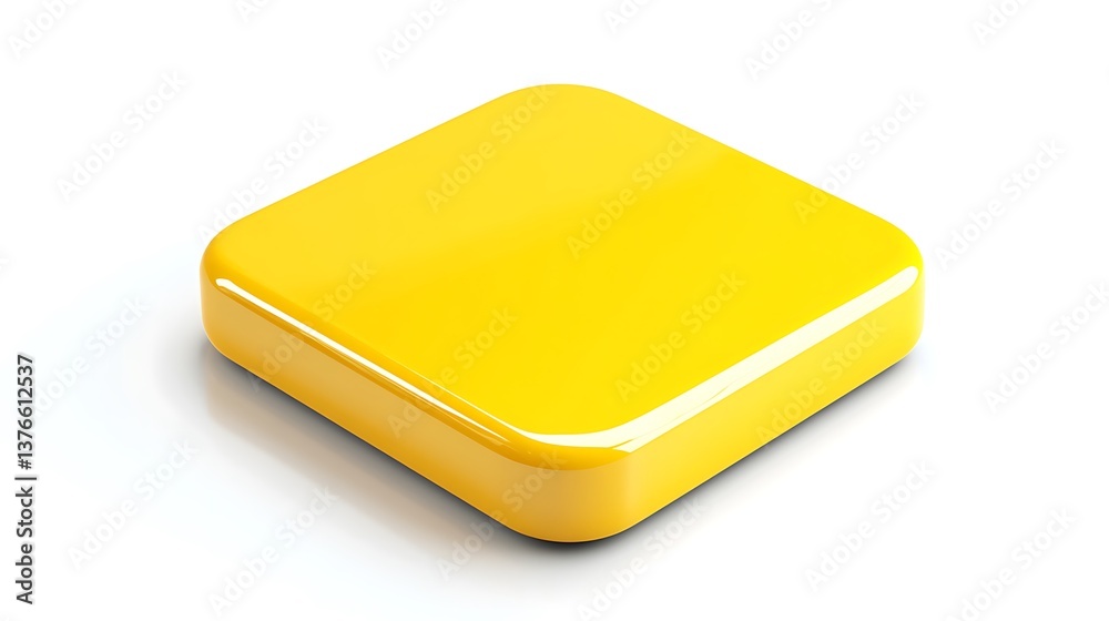 Yellow square blank icon button for app 3d render on white  
