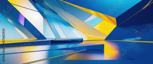 Wallpaper Mural vibrant geometric architecture: abstract blue and yellow building Torontodigital.ca