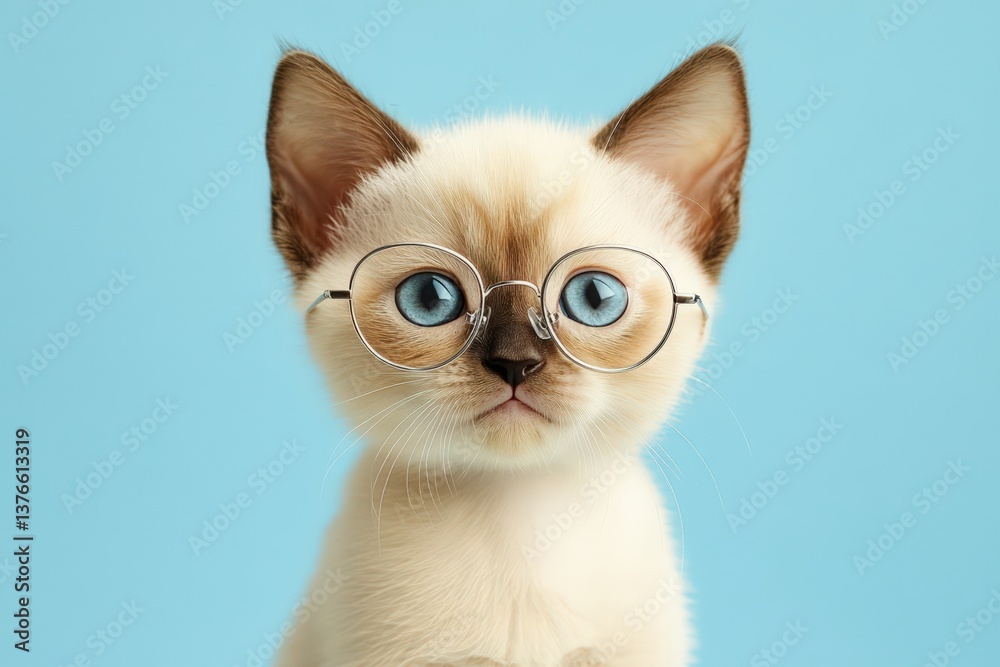 Obraz premium A sweet kitten wearing round glasses looking directly at the camera