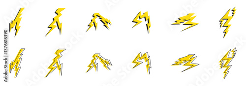 Lightning icon set. Electric, Energy sign and symbol. thunderbolt and Power icon. Lightning, power icon, vector illustration.