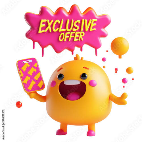 
A happy character holding a phone with a bright expression. Above them, a zigzag text bubble says 