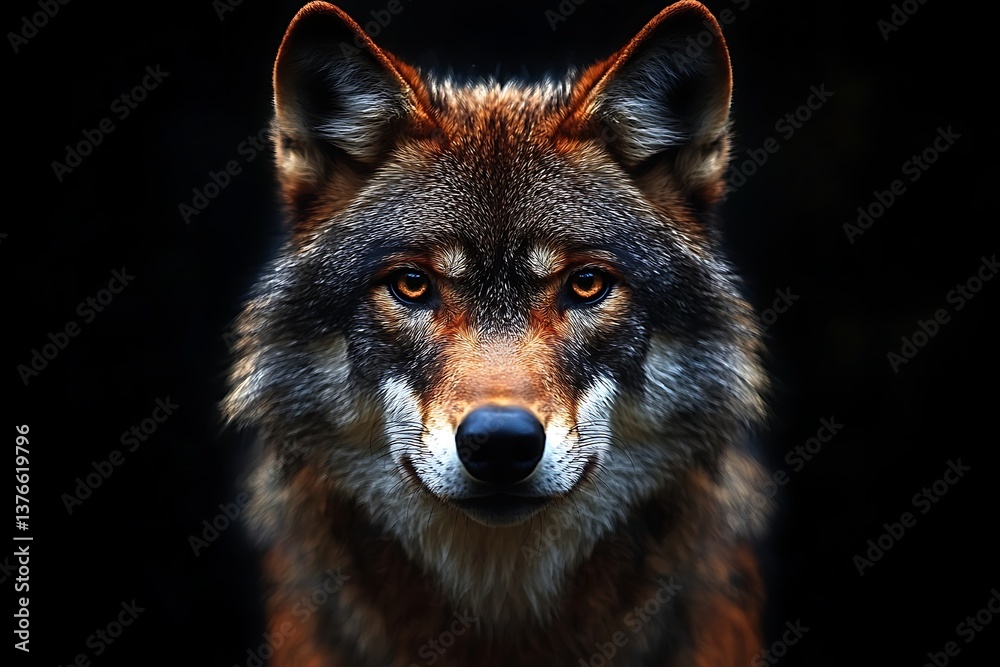 Fototapeta premium Majestic Wolf Portrait with Dark Background. (1)