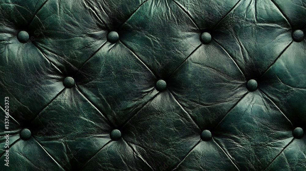 Naklejka premium Luxury Deep Green Quilted Leather Texture with Buttons Rich Surface Pattern Detail
