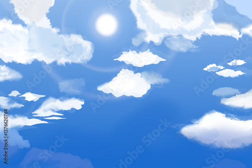cloudy blue sky view in summer with sunshine