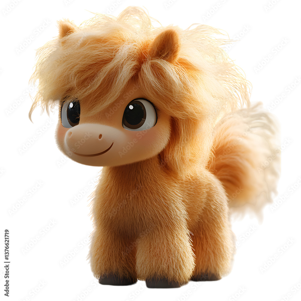 A Fluffy 3D Cartoon Horse with Soft Flowing Mane and Big Nose Isolated on Transparent Background A Fluffy 3D Cartoon Horse with Soft Flowing Mane and Big Nose Isolated on Transparent Background