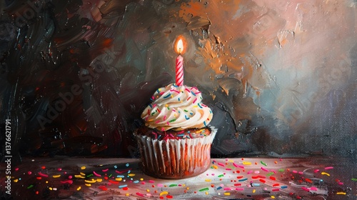 Delicious Cupcake with a Bright Birthday Candle – A Sweet, Festive Treat for Celebrations, Birthdays, and Special Moments with a Touch of Joy and Fun

