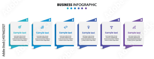 Infographic design business template with 6 options or steps. Can be used for workflow layout, diagram, annual report, web design