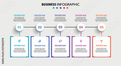 Business infographic template with 5 options or steps. Can be used for workflow layout, diagram, annual report, web design
