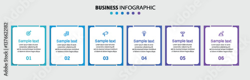 Infographic design business template with 6 options or steps. Can be used for workflow layout, diagram, annual report, web design