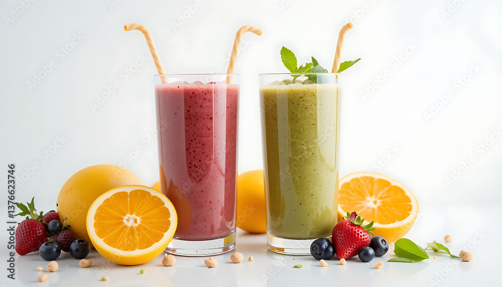 Fototapeta premium Vibrant Smoothie Recipes: Healthy Blends & Colorful Fruit Combinations