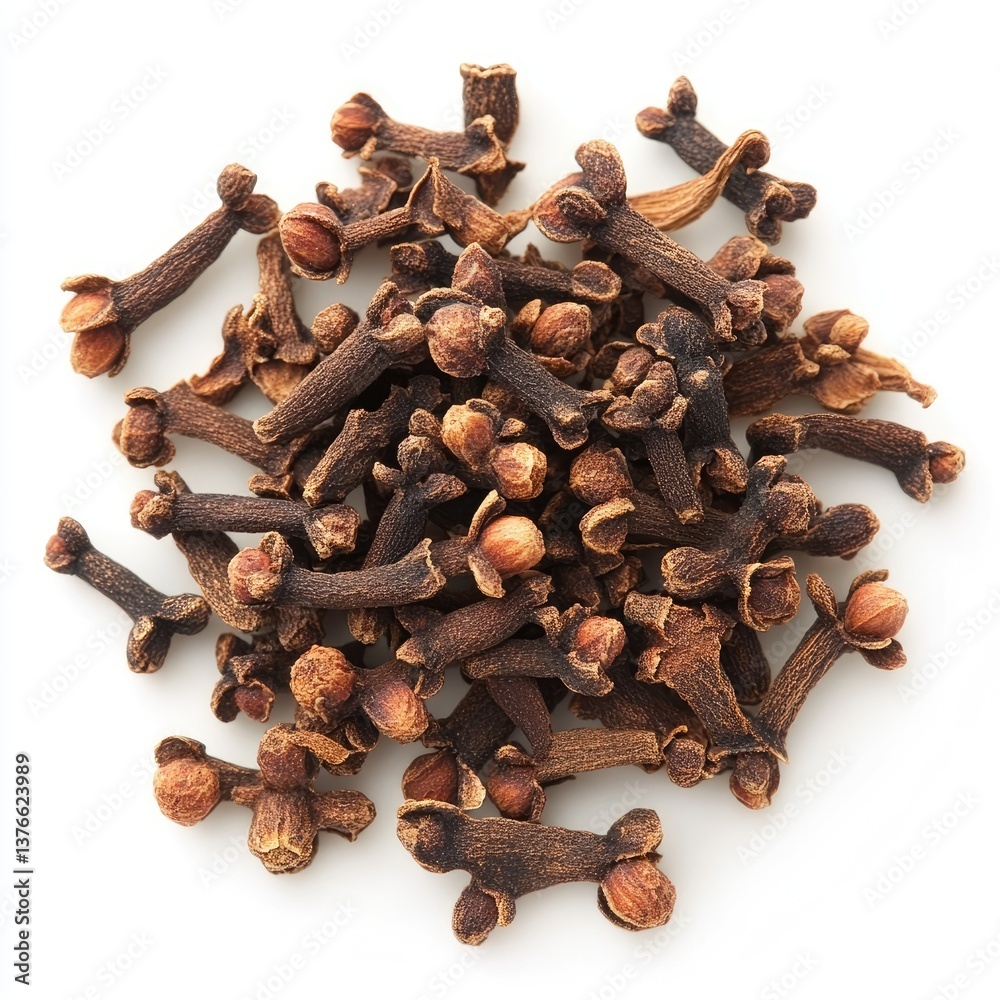 Aromatic brown cloves, a spicy dried seed heap, isolated on white Aromatic brown cloves, a spicy dried seed heap, isolated on white