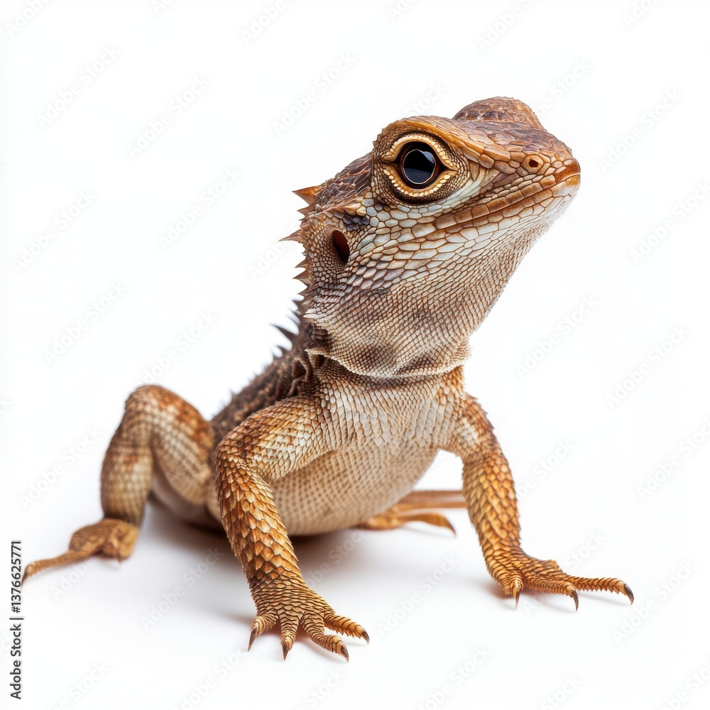 Fototapeta premium Closeup of a Small Brown Lizard on White Background