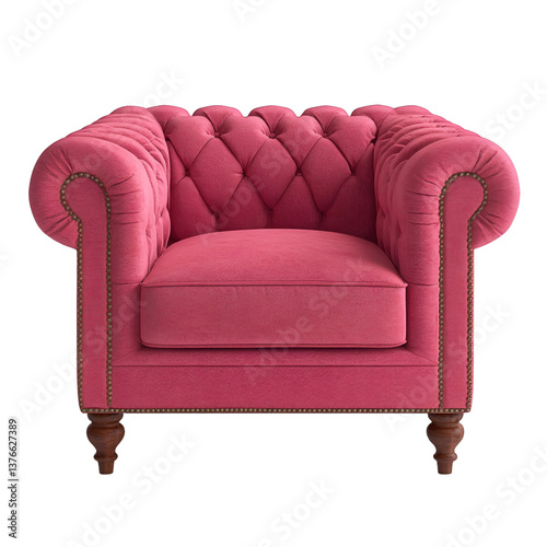 Obraz na płótnie Classic chesterfield armchair with elegant pink upholstery, png w salonie