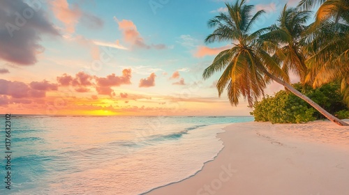 Tropical Sunset Beach Scene suitable for editorial use