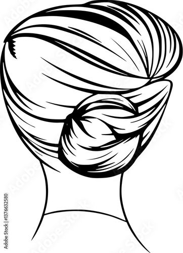 Sleek updo hairstyle outline. Elegant and formal vector illustration.