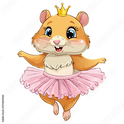 Ballerina Hamster – A chubby hamster in a pink tulle skirt, twirling on tiptoes with a delighted expression.