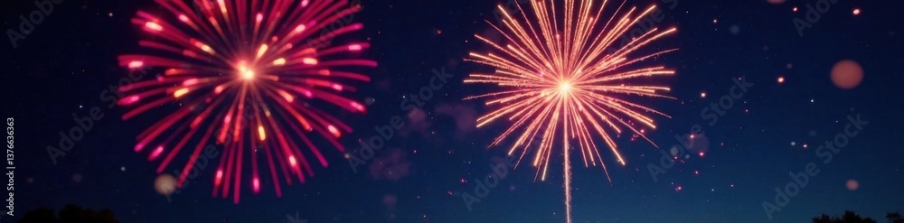 Fototapeta premium Colorful firework explosion in the night sky with vibrant stars and sparks, colorful sparks, starry night