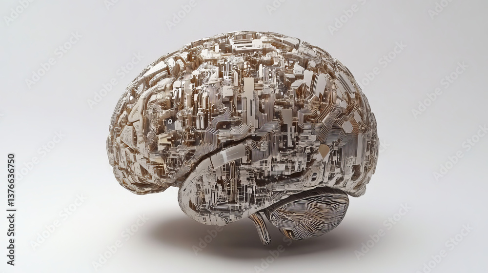 Fototapeta premium Synthetic mind, artificial intelligence 3D illustration. Programming CPU impulses of neural networks. Abstract fantasy cyber matter concept