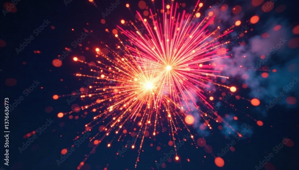 Obraz premium Colorful fireworks explosion in mid-air with intricate shape burst , stars , shapes, mid air