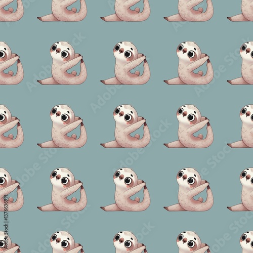 Photography Seamless Cute Sloth Pattern – Adorable Cartoon Animal Design for Stationery, Notebooks, Wrapping Paper, and Fabric