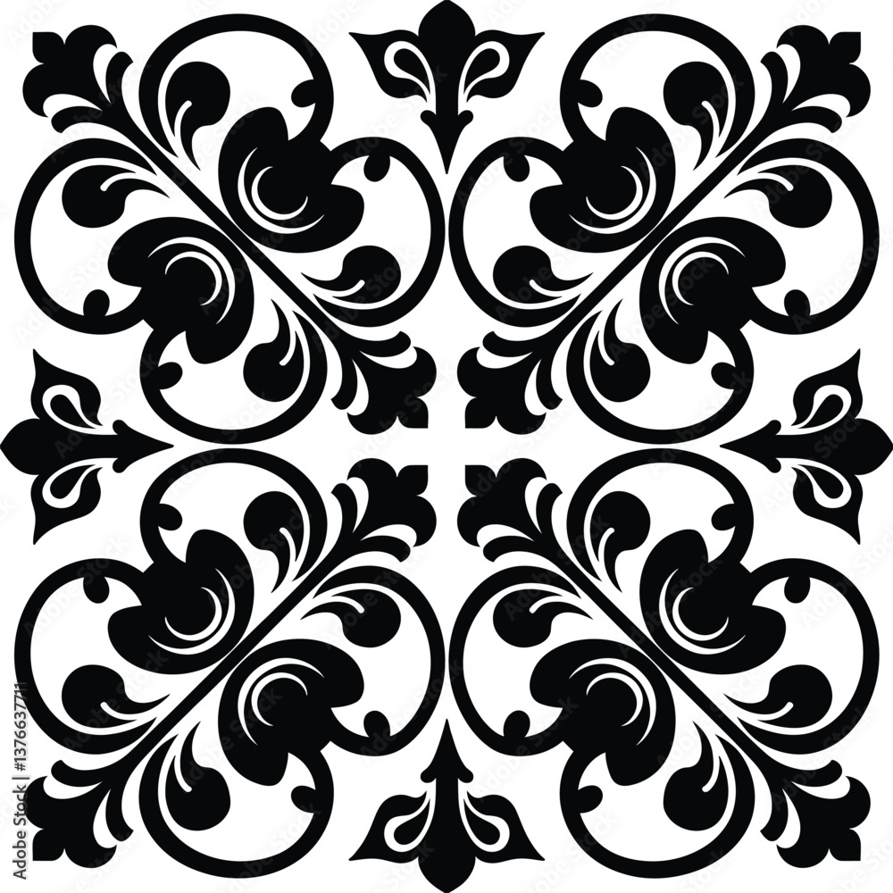 Obraz premium Black Ornamental Floral Pattern Vector Design