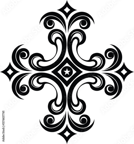 Ornamental Vector Cross - Black Symmetric Floral Design