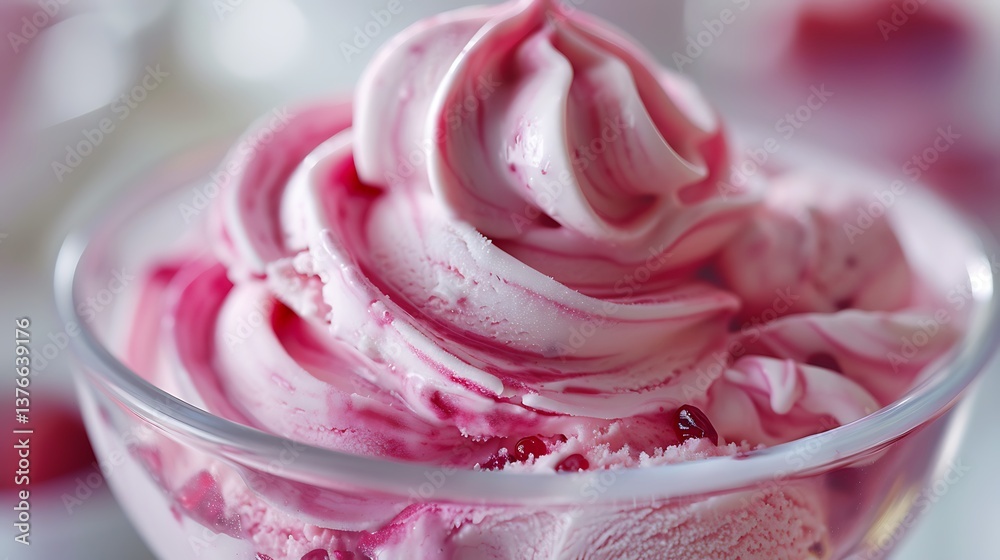 A swirl of raspberry ripple ice cream in a glass dish A swirl of raspberry ripple ice cream in a glass dish