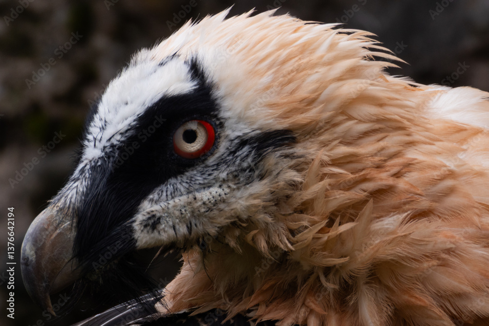 Obraz premium An endangered bearded vulture (Gypaetus barbatus) perched on a rock, South Africa