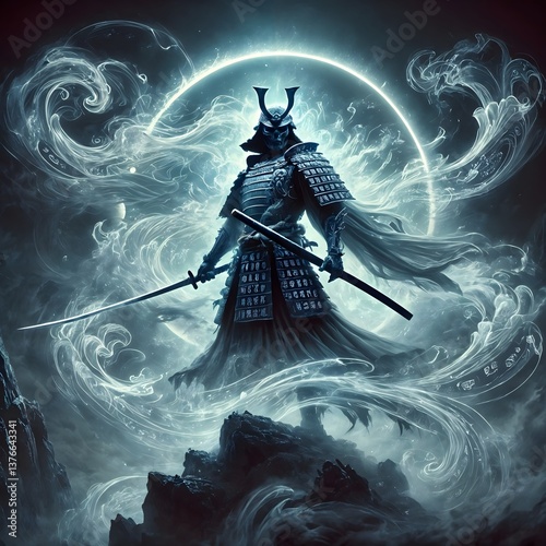 Ethereal Samurai Surrounded by Mystical Energy