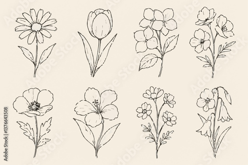 set of flower sketches vector illustration