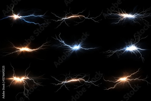 Dynamic electric thunder bolts showcasing vibrant light effects.