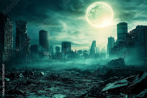 Visual representation of a world ravaged by war or natural disaster.