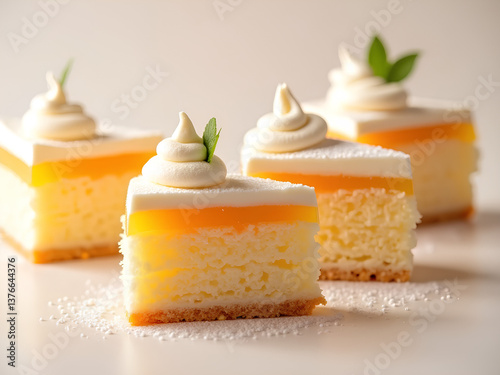 Airy cakes with cream. Dessert.