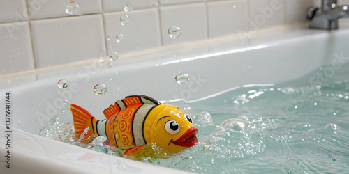 Colorful Wind-Up Bath Toy Swimming in Water
