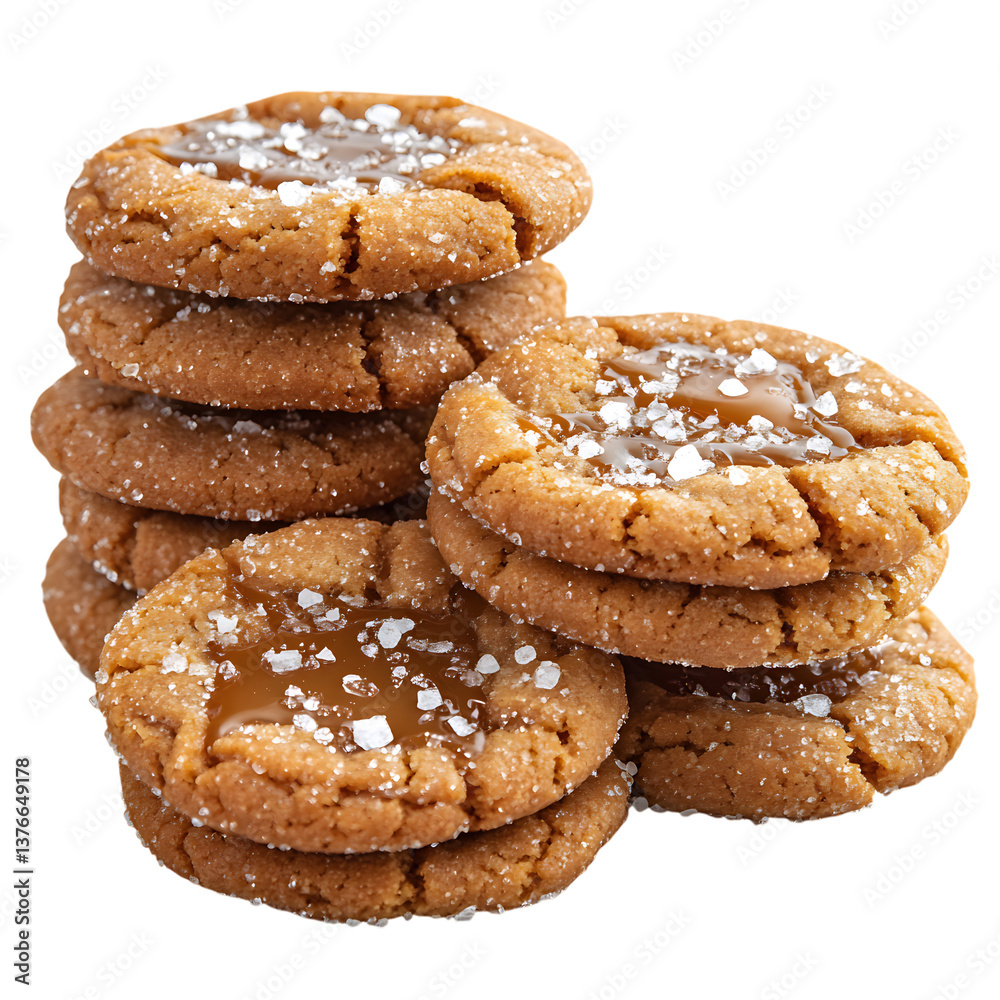 Salted Caramel Cookies with Molten Caramel Center and Powdered Sugar Isolated on Transparent Background Salted Caramel Cookies with Molten Caramel Center and Powdered Sugar Isolated on Transparent Background
