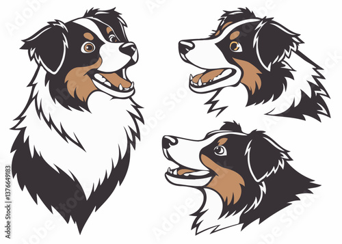 Australian Shepherd Sheltie Dog Face – Cute Pet Portrait Vector Illustration

