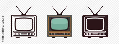 Retro TV Set. Vector Vintage Television Collection. Old TV Icon Pack. Retro, Vintage TV, Classic, Antique TV, Old Television, Vector Illustration. Retro Electronics, Vintage Screen