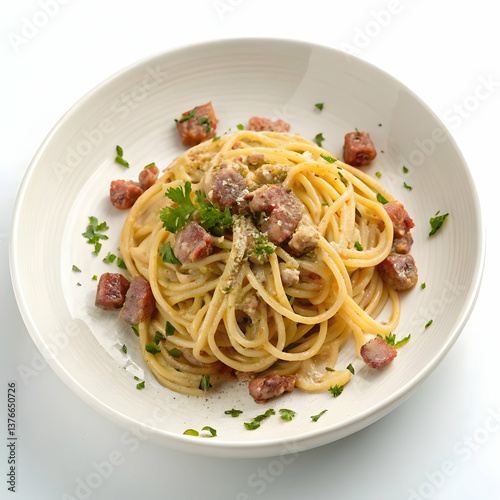 Pasta Bolognese on a White Plate