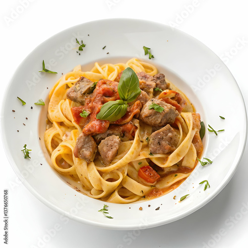 Pasta Bolognese on a White Plate