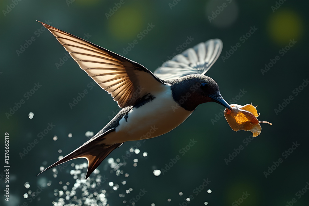 Fototapeta premium Majestic Swallow Mid-Dive: Stunning 8K Photorealistic Cinematic Composition with Hyper-Detailed Textures and Dynamic Lighting